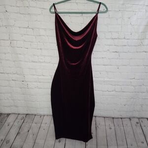 Elegant 90s Burgundy Velvet Slip Dress Size M